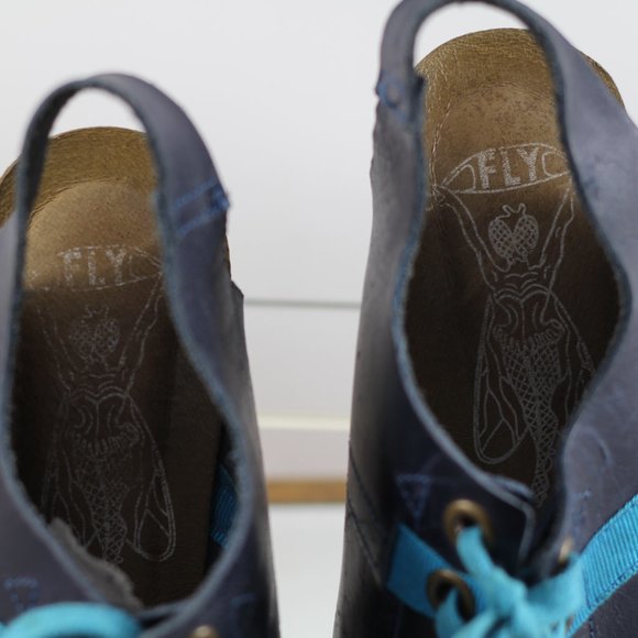 Vintage Fly Girl Blue Leather Peep Toe Wedges - Picture 11 of 15